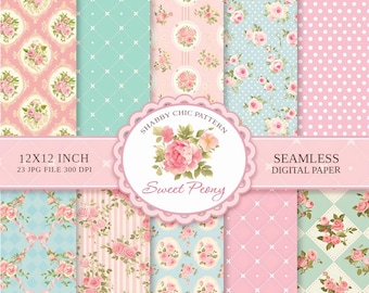 Papel digital Sweet Peony: Estampados florales shabby chic (JPG de 30,5 x 30,5 cm)