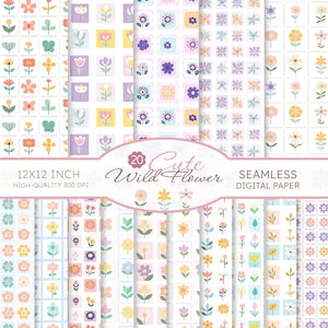 Niedliches Wildblumen-nahtloses Digital-Papier-Bundle - Cottagecore-Blumenmuster für Scrapbooking, Journaling, Karten, Aufkleber und Kunsthandwerk