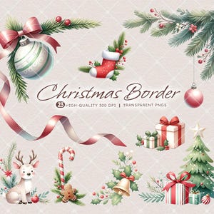 Lot de cliparts bordure de Noël, festif, scrapbooking, fabrication de cartes, travaux manuels des fêtes, clipart hiver, tenue de journal, clipart Noël, cadre