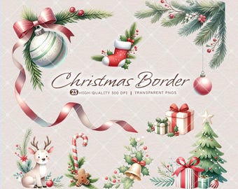 Pacote de clipart de borda de Natal: PNG festivo de feriado (download digital)