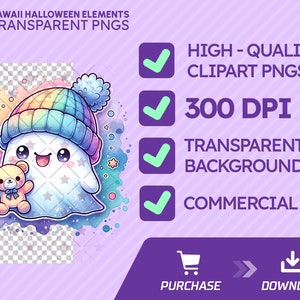 Watercolor Kawaii Halloween Clipart Bundle, Pastel PNG Graphics (Digital Download) image 5