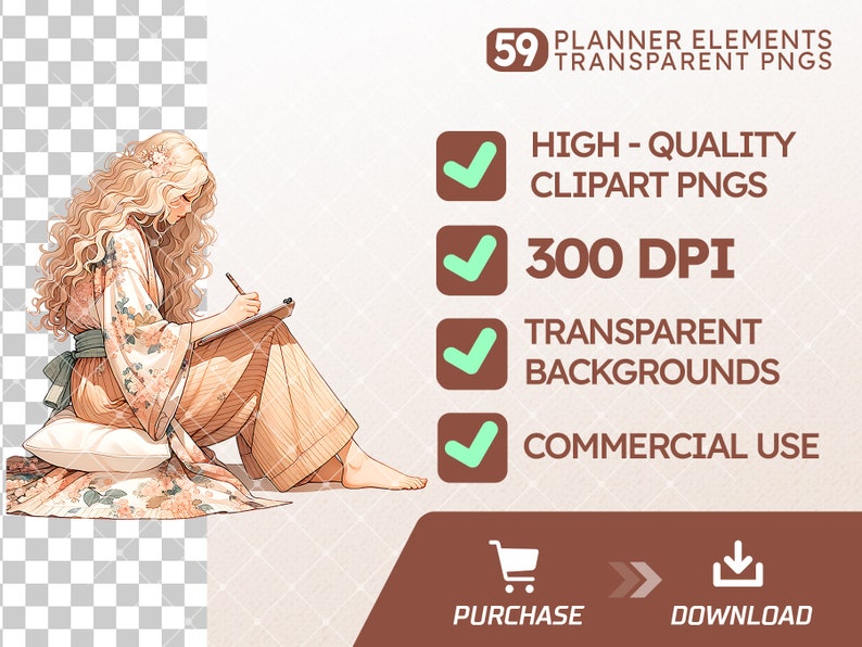 Paquete de imágenes prediseñadas de planificador bohemio: Chicas y gatos en acuarela PNG (descarga digital) imagen 8