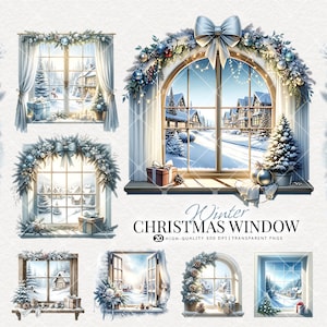 Pacchetto di clipart natalizie invernali con acquerello festivo, clipart natalizie, clipart invernali, scena innevata, villaggio, inviti, lavoretti fai da te