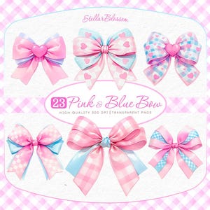 Pastelroze en blauwe strik clipartbundel, Valentijnsdag, hartmotief digitale stickers, coquette, transparante png, DIY, ambachten, scrapbooking