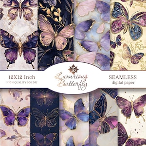 Luxus Schmetterling Musterdesign, Amethyst Gold, Elegante Digitale Papiere Scrapbooking, DIY Handwerk, Einladungen, Wallpapers decor