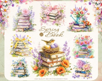 Spring Floral Book Clipart Bundle: Vintage Cottagecore Illustrations (PNG)
