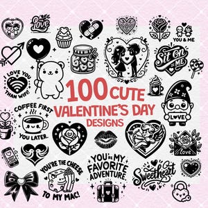 Valentinstag Schwarzweiß PNG Clipart Bundle, süße romantische Designs für T-Shirt, Liebessymbol, Herz, Valentinstag Drucke, kommerzielle Nutzung
