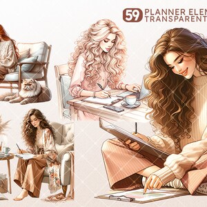 Puede incluir: Tres ilustraciones de mujeres trabajando en sus port&aacute;tiles y cuadernos. Las mujeres tienen el pelo largo y suelto y visten ropa informal. Las ilustraciones est&aacute;n en una paleta de colores suaves y pastel y tienen un toque caprichoso.