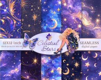 Papel digital Noche Estrellada Celestial: Patrones Cósmicos Abstractos (Descargar JPG)