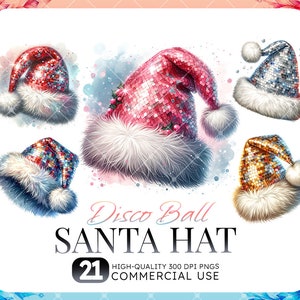 Pacote de clipart de chapéu de Papai Noel em aquarela, clipart festivo, clipart de Natal, artesanato, convites, chapéu de Papai Noel digital, download instantâneo em PNG
