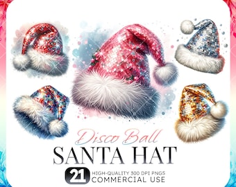 Pacote de clipart de chapéu de Papai Noel em aquarela: PNG festivo (download digital)