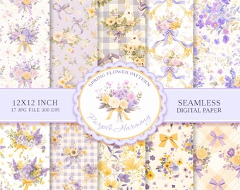Purple Floral Seamless Paper: Cottagecore Spring Patterns (Digital Download)