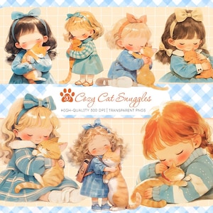 Ingwer Katze Liebhaber Clipart, süßes Aquarell Mädchen, Kätzchen PNG, Pastell Haustier digitale Aufkleber, Cottagecore Tierkunst, weiche Ästhetik PNG Art