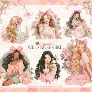 Coquette Wild Rose Clipart Bundle Ragazza romantica, Cottagecore Femminile floreale Romantico, Coquette estetica San Valentino Journalling Scrapbooking