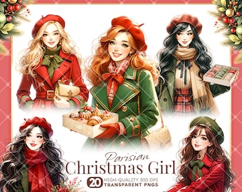 Pacote de Clipart de Garotas Parisienses no Natal: Looks Chiques de Inverno (Download Digital)