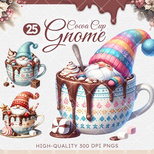 Christmas Hot Cocoa Cup Gnome Clipart Bundle, Christmas Clipart, Cute Gnome PNG, x mas, Digital Download, Commercial use