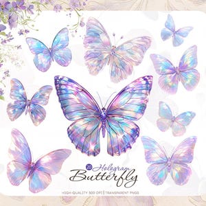 Pacote de clipart de borboleta monarca holograma, PNG elegante, Scrapbooking, Junk Journal, artesanato, diário, adesivos para impressão Uso comercial