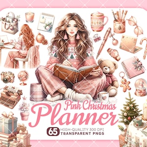 Rosa Weihnachten Planer Clipart Bundle, Aquarell Planer, Winter Planer, Journaling Clipart, Weihnachtsbücher, Clipart Weihnachten PNG