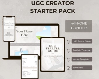 UGC Starter Pack - 4 in 1 Bundle | PLR | Ebook | Guide | Ugc Beginners | How To Start Ugc | Plr Canva | Plr Template | Portfolio | Invoice