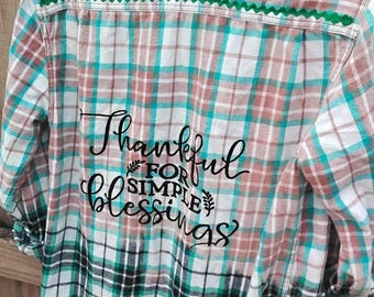Upcycled Flannel Shirt with Lace and Screen Print - Ladies M