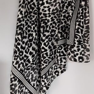 Leopard Print Scarf: Striped Border, Made in Italy, 30&quot; x 30&quot;