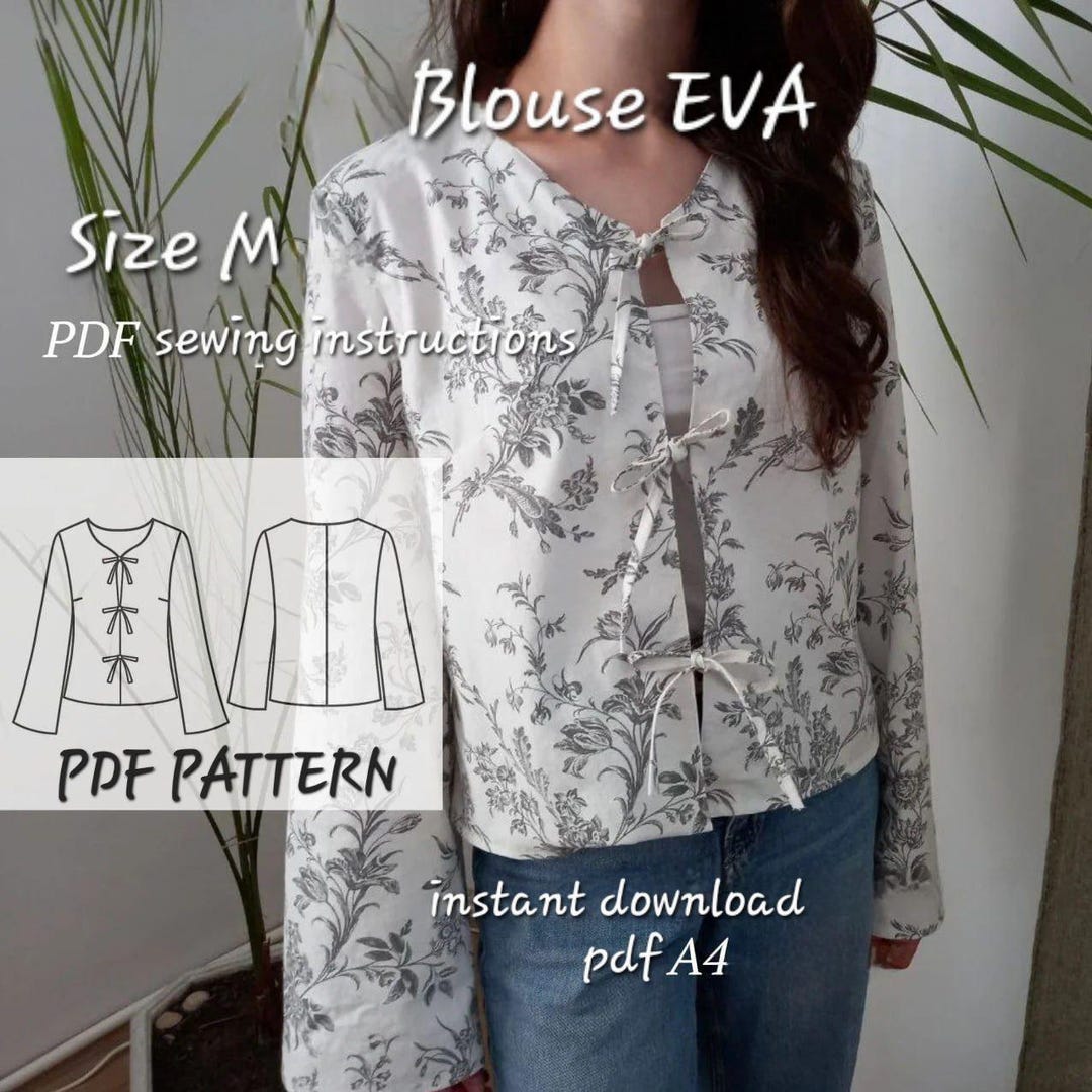 Long Sleeve Blouse Sewing Pattern/ Easy Beginner Pattern + Easy ...