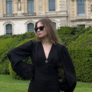 Black Mini Dress: Voluminous Sleeve Cocktail Party Dress