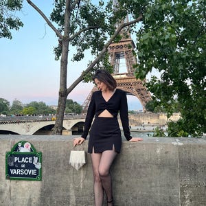 Black Cotton Mini Dress: Cut-Out Design, Long Sleeves - Handmade in Paris