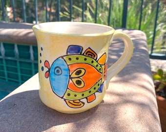 Hand Painted Ceramic Mug with a Fish