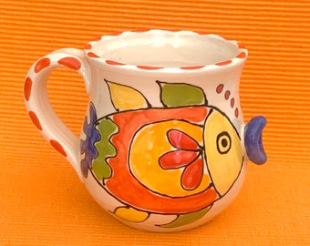 Handmade and Hand-painted Ceramic Fish Mug