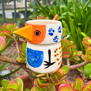 Bird Shaped Ceramic Vase, Handmade and Hand Painted