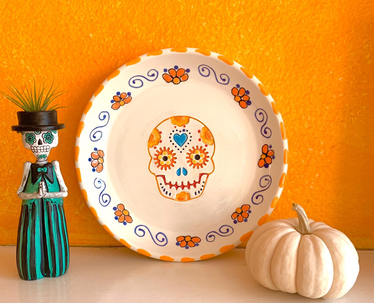 Ceramic Dia De Los Muertos Calavera Plate - Etsy