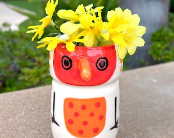 Bird Shaped Ceramic Vase, Handmade and Hand Painted