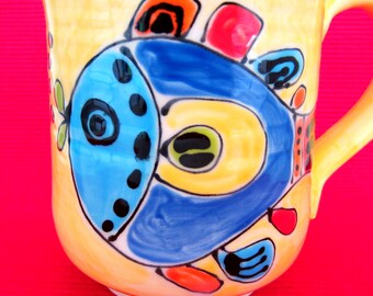 Hand Painted Ceramic Mug with a Fish