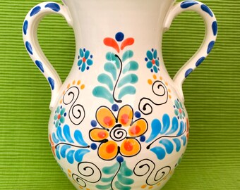 Ceramic Handled Vase Handmade and Hand-Painted