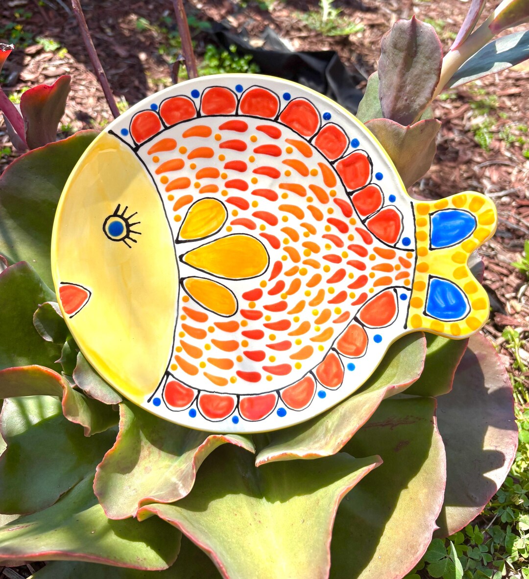 Ceramic Fish Shaped Plate for Serving or Decoration/ Handmade and Hand ...