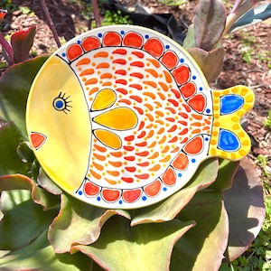 Ceramic Fish Shaped Plate for Serving or Decoration/ Handmade and Hand Painted