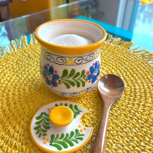 Hand Painted Ceramic Jar with Lid and Spoon for Jam, Honey, Sugar