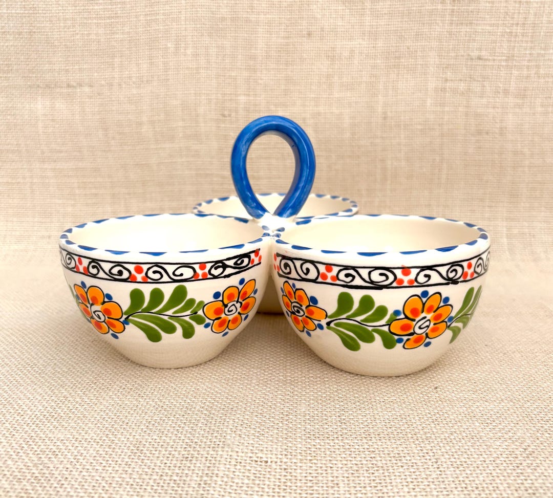 Ceramic Triple Bowl Condiment Set - Etsy