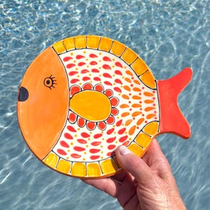 Ceramic Fish Shaped Plate for Serving or Decoration/Handmade and Hand Painted