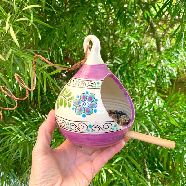 Hand made and Handpainted Ceramic Bird Feeder