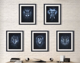 Spirit Animals - Set of 5 Designs | Spectral Constellation | Poster Art - Digital Print Download