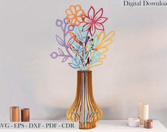 Flowers in Vase Svg Bundle Laser Cut file for Glowforge