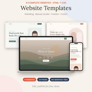 Website Template Bundle, HTML Website, Wedding Website, Lash Studio Website, UGC Portfolio, Coach Website, Small Business Website