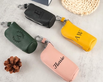 Personalized Handmade Leather Zipper Car Key Case,Leather key holder,Leather key pouch,Key Organizer,Leather Key Pocket,Leather car keychain