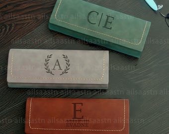 Personalized Glasses Case Sunglasses Holder Eyeglass Leather Carrying Pouch Custom Engraved Mothers Day Gifts for Mom Dad Him Her Men Women