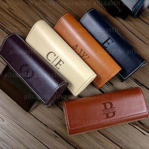 Personalized Leather Glasses Case, Leather Glasses & Sunglass Case, Vintage Magnetic Vegan Leather Glasses Case for Men and Women