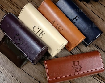 Personalized Leather Glasses Case, Leather Glasses & Sunglass Case, Vintage Magnetic Vegan Leather Glasses Case for Men and Women