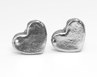 Sandcast Sterling Silver Heart Post Earrings, Minimalist Jewelry, Small Studs, Everyday Wear, Unique Gift, Handmade Contemporary Jewellry