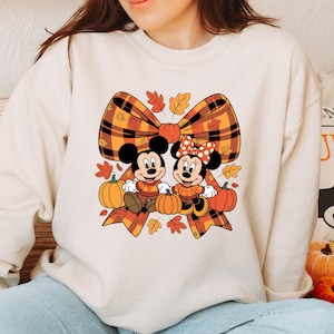 Mickey And Minnie Halloween Sweatshirt, Disney Couple Halloween Sweatshirt, Disney Mouse Pumpkin Sweatshirt, Halloween Coquette Bow Sweater